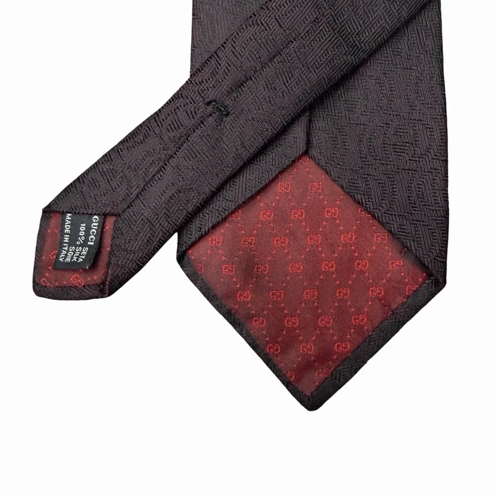 Gucci Men's Tie AOP GG Monogram Logo Maroon Woven Silk 3.75